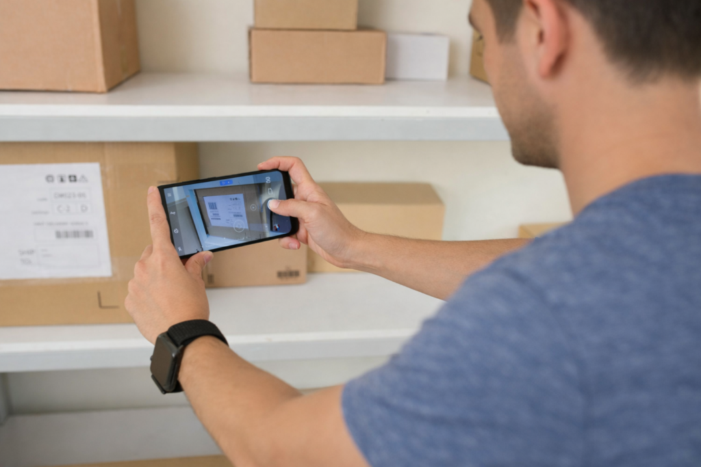 Photographe en action sur une etiquette